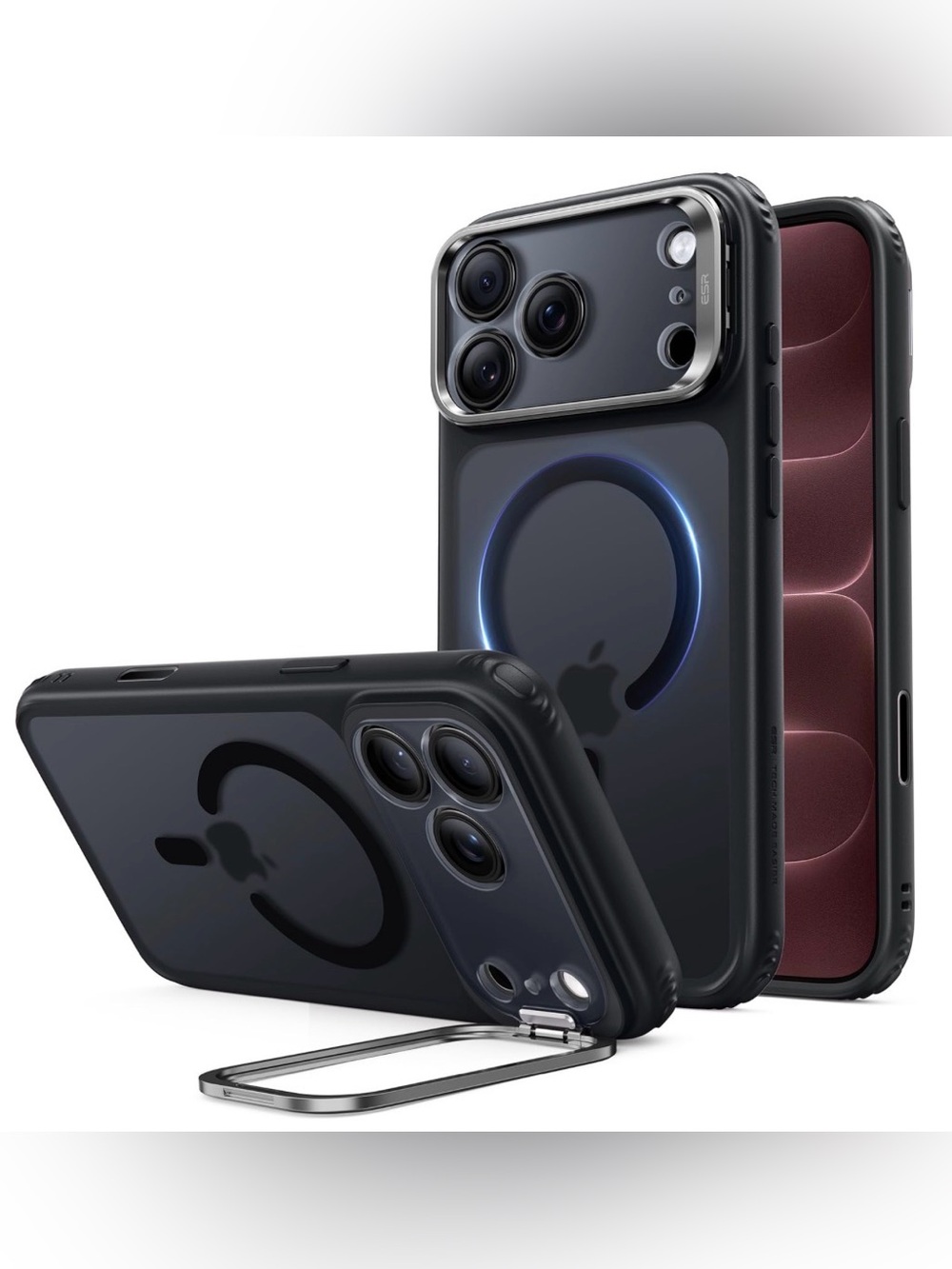Apple MagSafe Compatible Protective Case with Metal Kickstand - Black